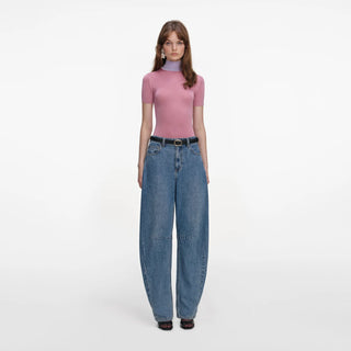 SELF PORTRAIT Pink Short Sleeve Viscose Knit Top