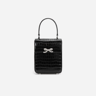 SELF PORTRAIT Black Croc Leather Structured Mini Bag
