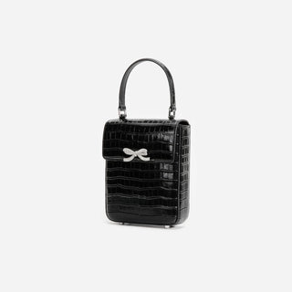 SELF PORTRAIT Black Croc Leather Structured Mini Bag