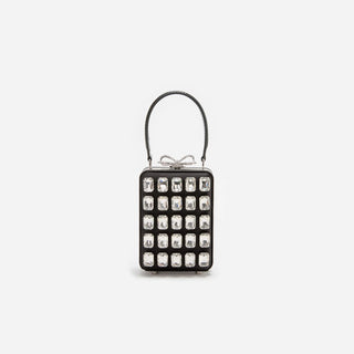SELF PORTRAIT Black Satin Crystal Micro Bag