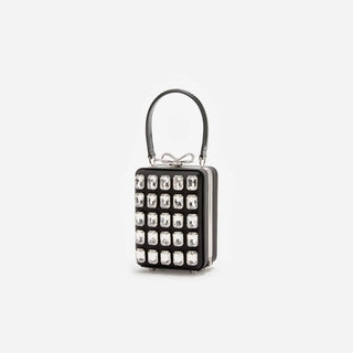 SELF PORTRAIT Black Satin Crystal Micro Bag