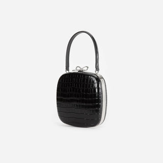 SELF PORTRAIT Black Croc Leather Compact Mini Bag