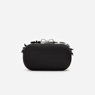 SELF PORTRAIT Black Satin Floral Crystal Clutch Bag