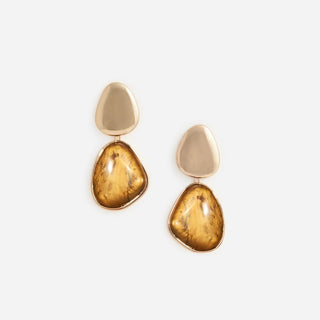 SELF PORTRAIT Gold Tiger Eye Tiered Earrings