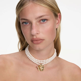 SELF PORTRAIT Gold Flower Pearl Choker