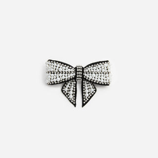SELF PORTRAIT Black Pearl Satin Bow Hairclip