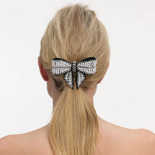 SELF PORTRAIT Black Pearl Satin Bow Hairclip