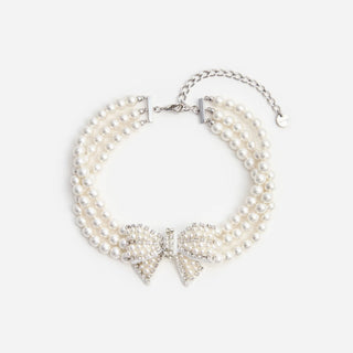 SELF PORTRAIT Pearl Satin Bow Necklace