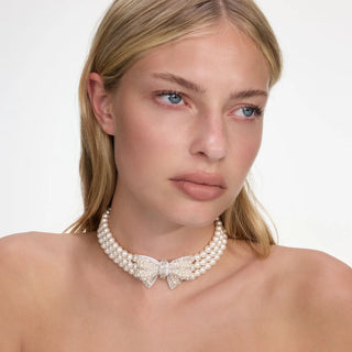 SELF PORTRAIT Pearl Satin Bow Necklace