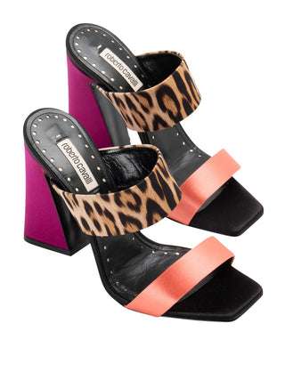 Roberto Cavalli Leather and fabric sandals