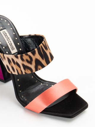 Roberto Cavalli Leather and fabric sandals
