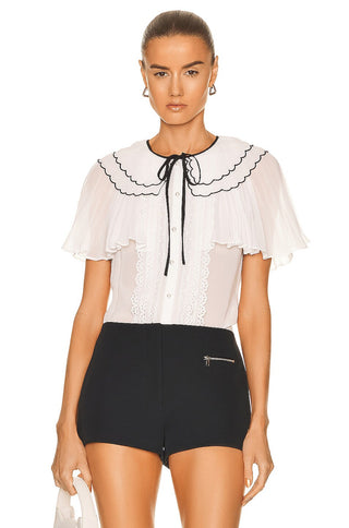 SELF PORTRAIT Chiffon Scallop Collar Shirt