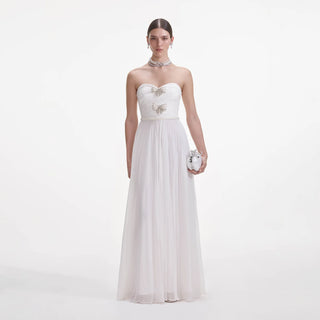 SELF PORTRAIT white chiffon bow maxi dress