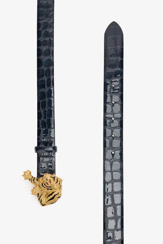 Roberto Cavalli Crocodile-Effect Belt With Bejeweled Tiger