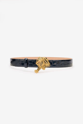 Roberto Cavalli Crocodile-Effect Belt With Bejeweled Tiger