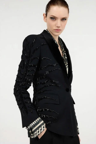 Roberto Cavalli Black Jacket with Zebra Sequin Pattern