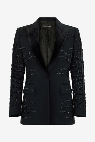 Roberto Cavalli Black Jacket with Zebra Sequin Pattern