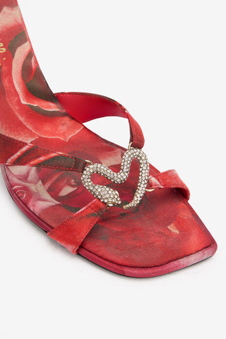 Roberto Cavalli Sandals With Rose Print And Bejeweled Snake