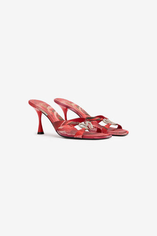 Roberto Cavalli Sandals With Rose Print And Bejeweled Snake