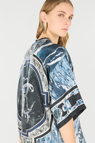 Roberto Cavalli T-Shirt With Mirror Snake Monogram And Marble Print