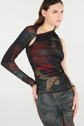 Roberto Cavalli One-Sleeve Sweater With Rose And Snake