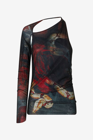 Roberto Cavalli One-Sleeve Sweater With Rose And Snake