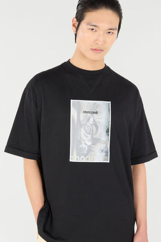 Roberto Cavalli Rose-Print T-Shirt With Logo
