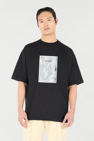 Roberto Cavalli Rose-Print T-Shirt With Logo