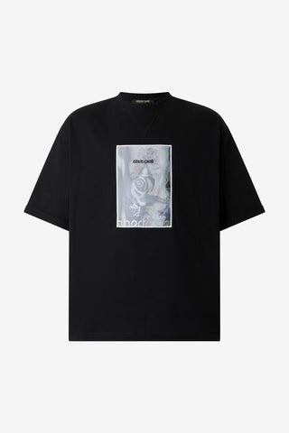 Roberto Cavalli Rose-Print T-Shirt With Logo