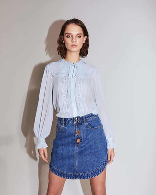 SELF PORTRAIT Broderie Collar Chiffon Blouse