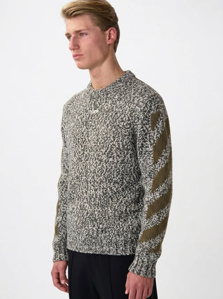 OFF WHITE DIAG ARROW MOULINE KNIT CREWN BEECH MOUL