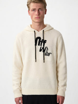 OFF WHITE STAIRWAY LOGO STRIP KNIT HOOD