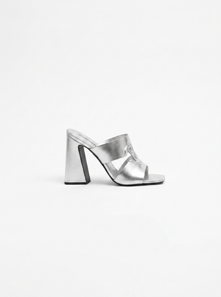 Roberto Cavalli Women's Laminated Mules With Maxi Heels