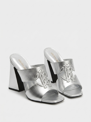 Roberto Cavalli Women's Laminated Mules With Maxi Heels