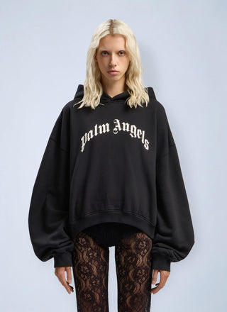 PALM ANGELS Curved Logo Track Crop Hooded Sweatshirt