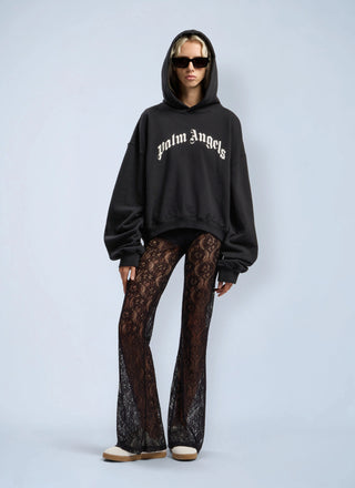 PALM ANGELS Curved Logo Track Crop Hooded Sweatshirt
