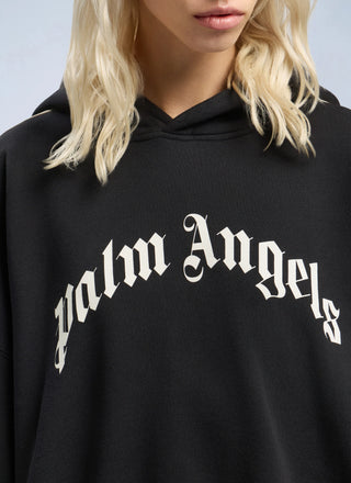 PALM ANGELS Curved Logo Track Crop Hooded Sweatshirt