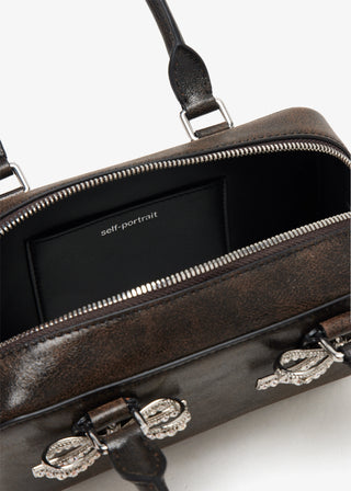 SELF PORTRAIT BLACK DISTRESSED LEAHTHER MINI TOTE BAG